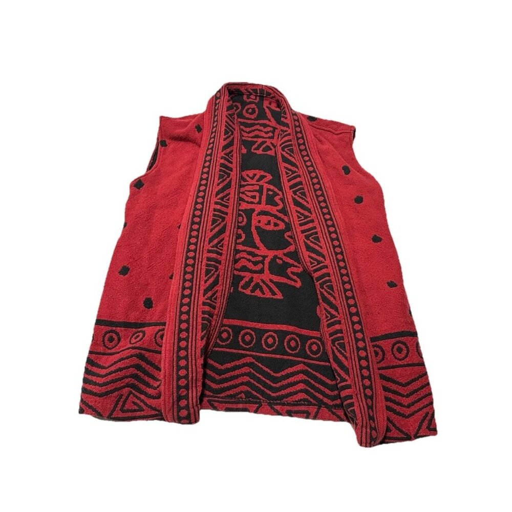 Vintage 90s Laurel Burch? Red Artsy Fish Bohemian Woven Vest See Measurements